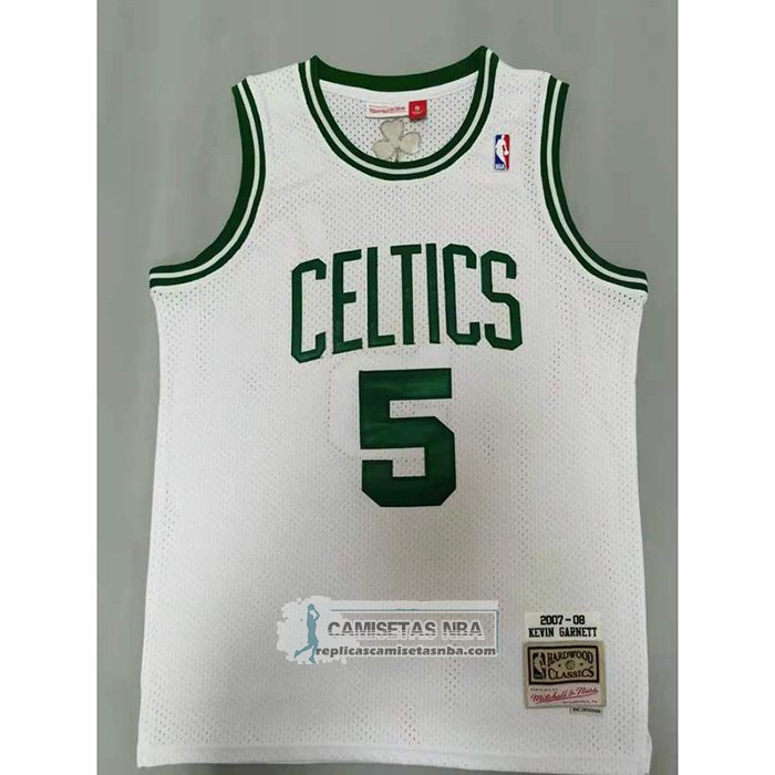 Camiseta Boston Celtics Kevin Garnett NO 5 Mitchell & Ness 2007-08 Blanco